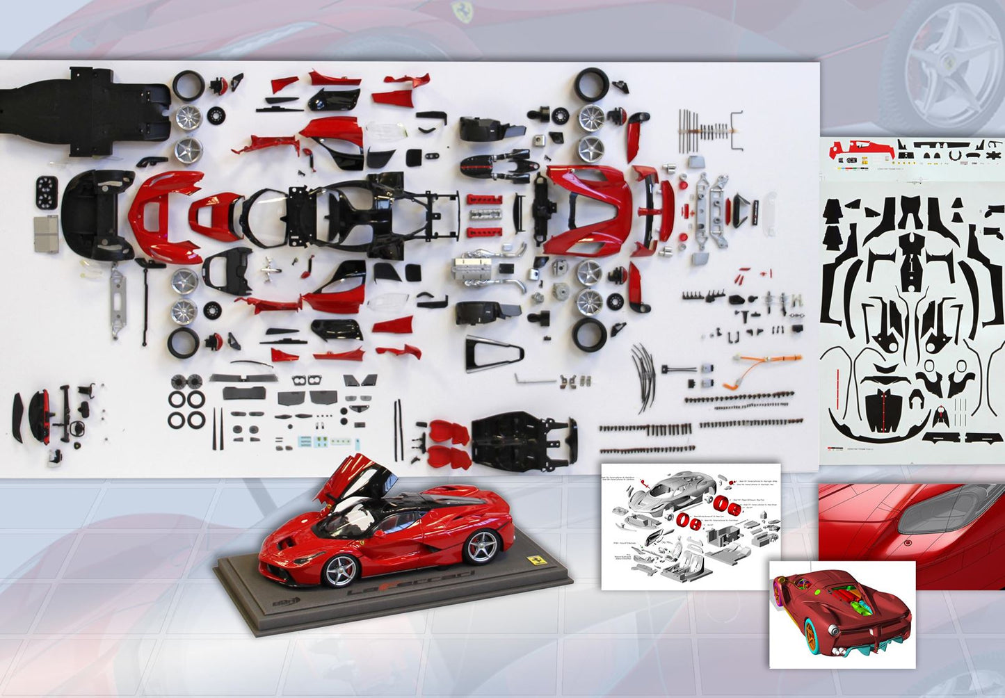 BBR 1/18 Ferrari LaFerrari (Rosso Corsa 322 Red with Gloss Black Roof and Silver Rims) Fully Open Diecast Car Model