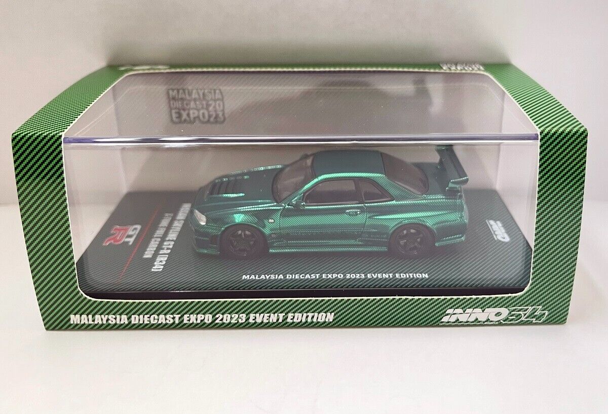 CHASE INNO64 1:64 Nissan Skyline GT-R R34 Z-TUNE Full Green Carbon Malaysia Diecast EXPO 2023 edition