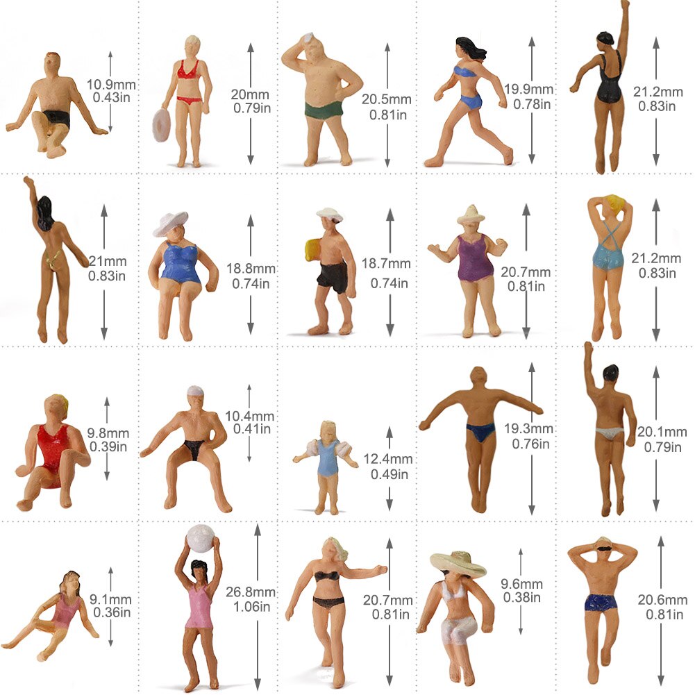 40pcs Model Trains 1:87 Swimming Figures Ho Scale Swimming People Beach Scenery Layout Miniature P8719 - Model Building Kits