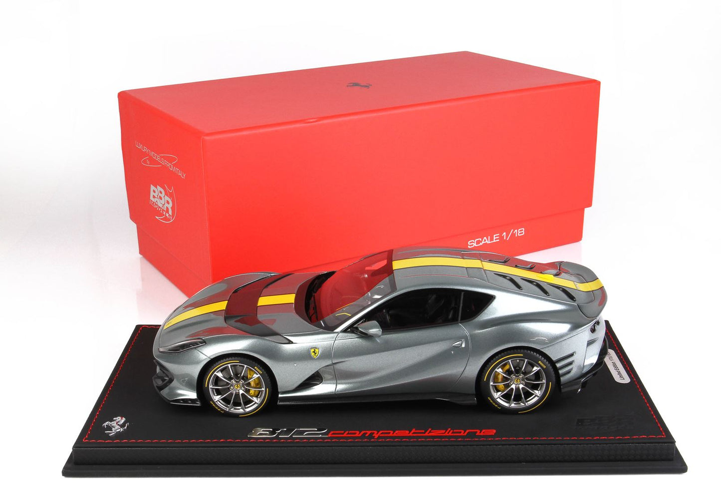 BBR 1/18 Ferrari 812 Competizione 2021 COBURN Grey With Racing Giallo FLY Stripe