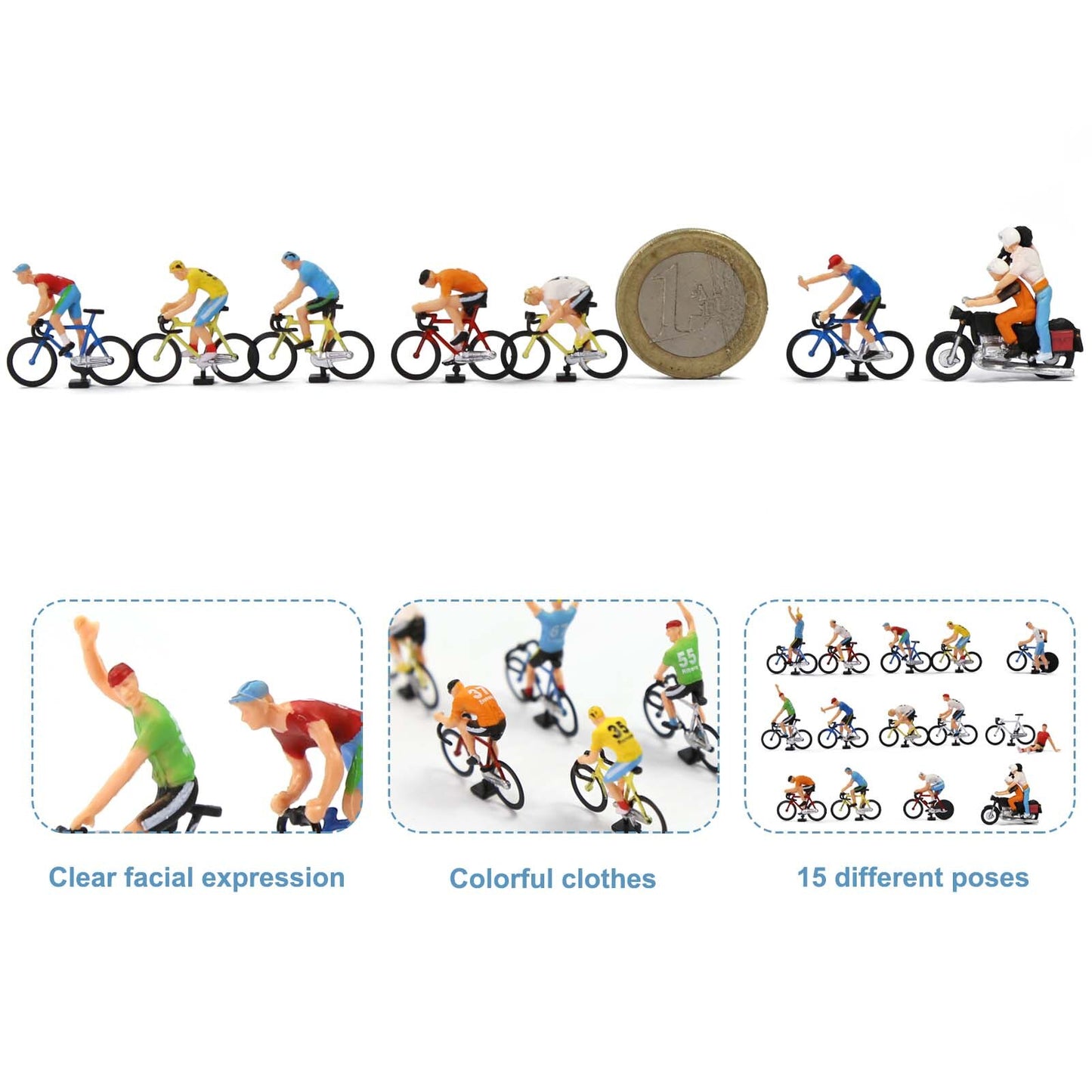Model Trains Ho Scale 1:87 Cyclist Rider Photographer 15 Different Poses Bicycle Motorcycle P8722 - Model Building Kits