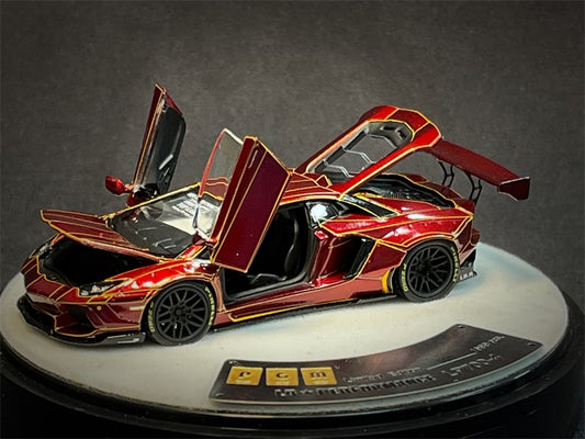 PGM 1/64 Red Burst Crack Lamborghini LP700 Diecast Fully Open Model Car