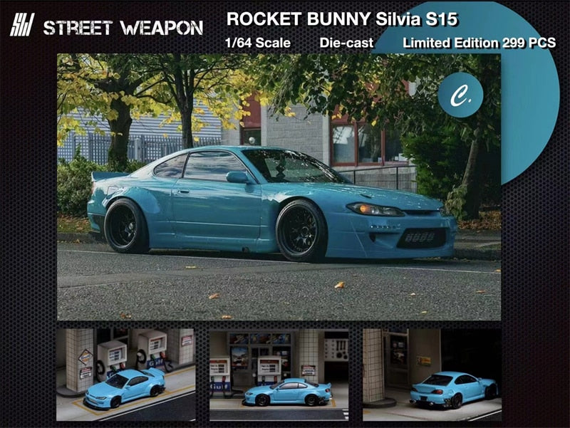 Street Weapon 1:64 Nissan Slivia S15 Rocket Bunny Blue /yellow /red Diecast Model Car