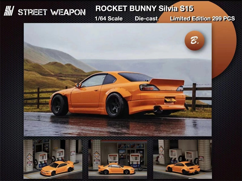 Street Weapon 1:64 Nissan Slivia S15 Rocket Bunny Blue /yellow /red Diecast Model Car