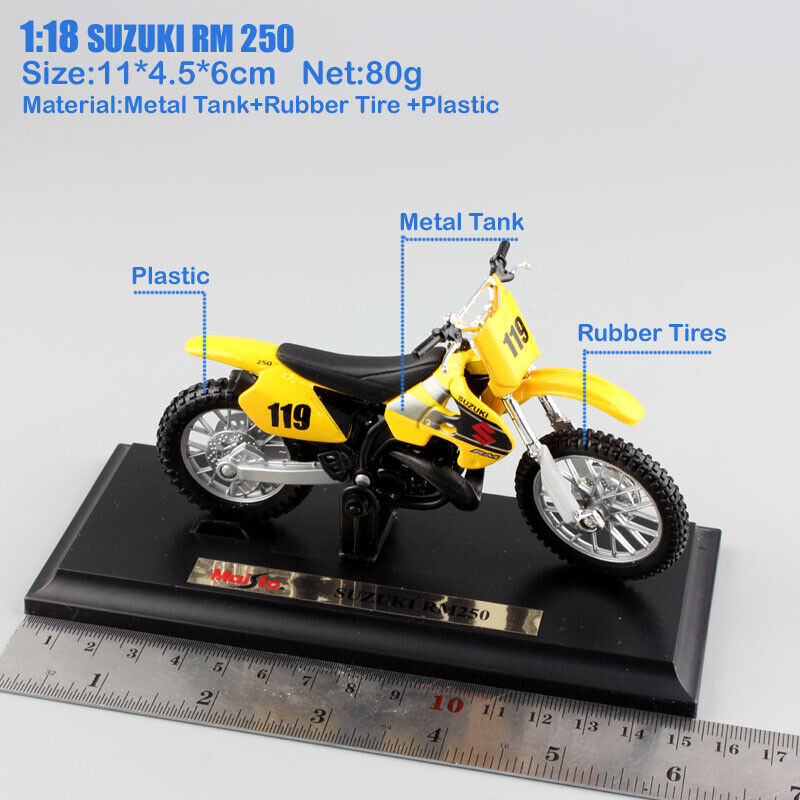 1/18 Maisto No.119 SUZUKI RM250 dirt bike Motocross diecast motorcycle model Toy