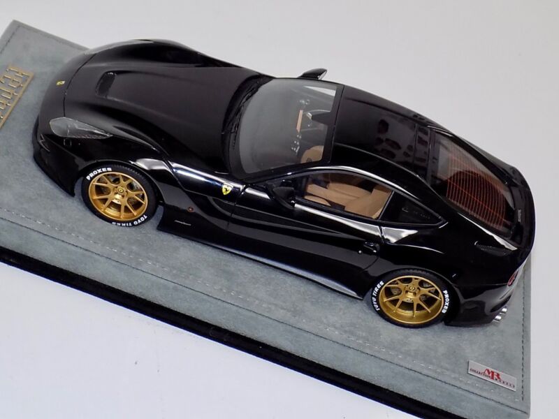 1/18 MR Collection Ferrari F12 Berlinetta Gloss Black Custom Gold Wheels $774.95 ModelCarsHub