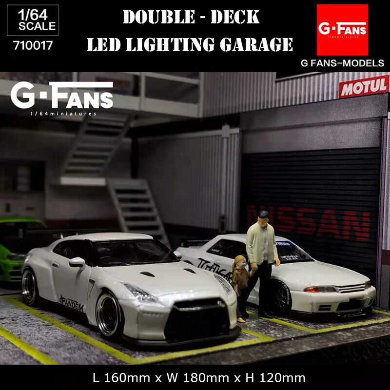 G-Fans Assemble Diorama 1:64 Double-Desk LED Lighting Model Car Garage - Nissan
