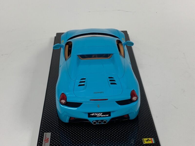 1/18 MR Collection Ferrari 458 Spider Hard Top Baby Blue Carbon Base $1084.95 ModelCarsHub