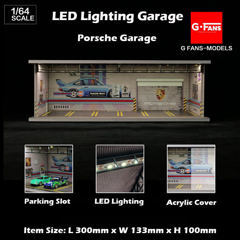 G-Fans 1/64 Diorama Model Car Garage with LED Lighting Packing Lot Display Case