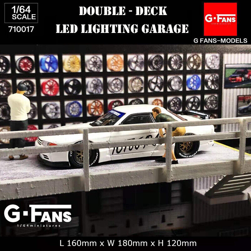 G-Fans Assemble Diorama 1:64 Double-Desk LED Lighting Model Car Garage - Nissan
