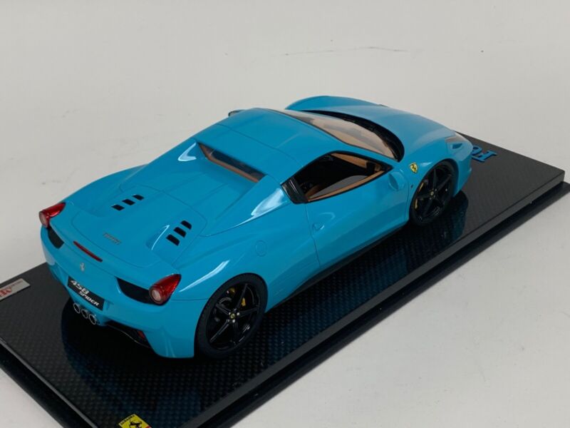 1/18 MR Collection Ferrari 458 Spider Hard Top Baby Blue Carbon Base $1084.95 ModelCarsHub