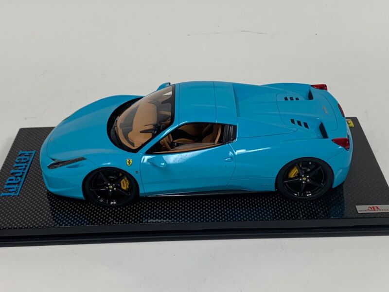 1/18 MR Collection Ferrari 458 Spider Hard Top Baby Blue Carbon Base $1084.95 ModelCarsHub