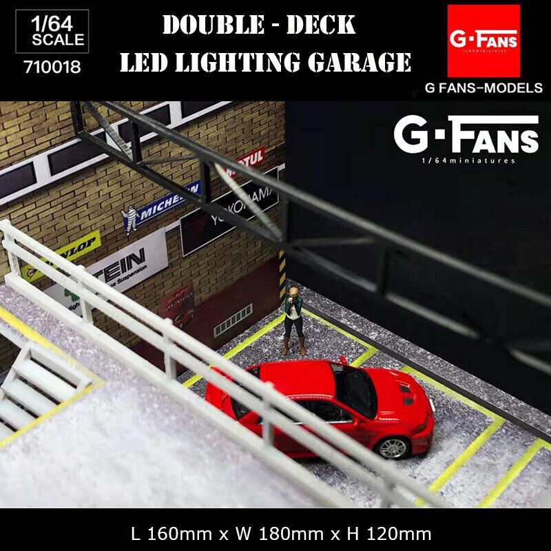 G-Fans Assemble Diorama 1:64 Double-Desk LED Garage Model Car Station- JDM