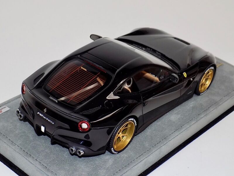 1/18 MR Collection Ferrari F12 Berlinetta Gloss Black Custom Gold Wheels $774.95 ModelCarsHub