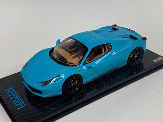 1/18 MR Collection Ferrari 458 Spider Hard Top Baby Blue Carbon Base $1084.95 ModelCarsHub