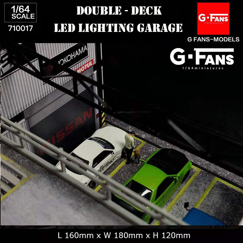G-Fans Assemble Diorama 1:64 Double-Desk LED Lighting Model Car Garage - Nissan