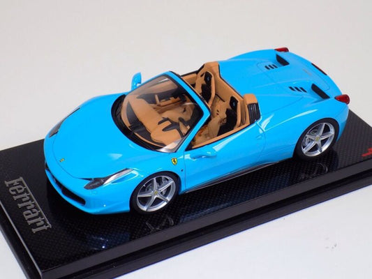 1/18 MR Collection Ferrari 458 Spider Baby Blue Black Wheels on Carbon Base $1084.95 ModelCarsHub