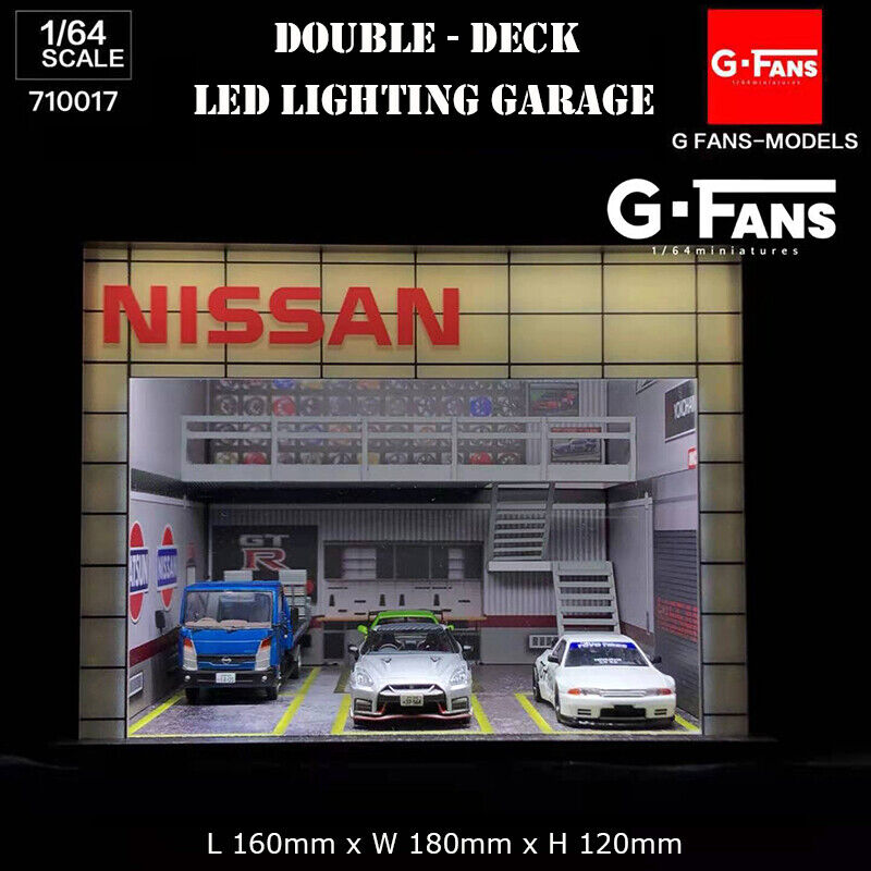 G-Fans Assemble Diorama 1:64 Double-Desk LED Lighting Model Car Garage - Nissan