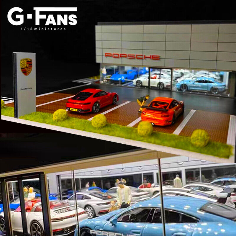 G-FANS 1:64 Assemble Diorama LED Lighting Model Car Parking Station - Porsche