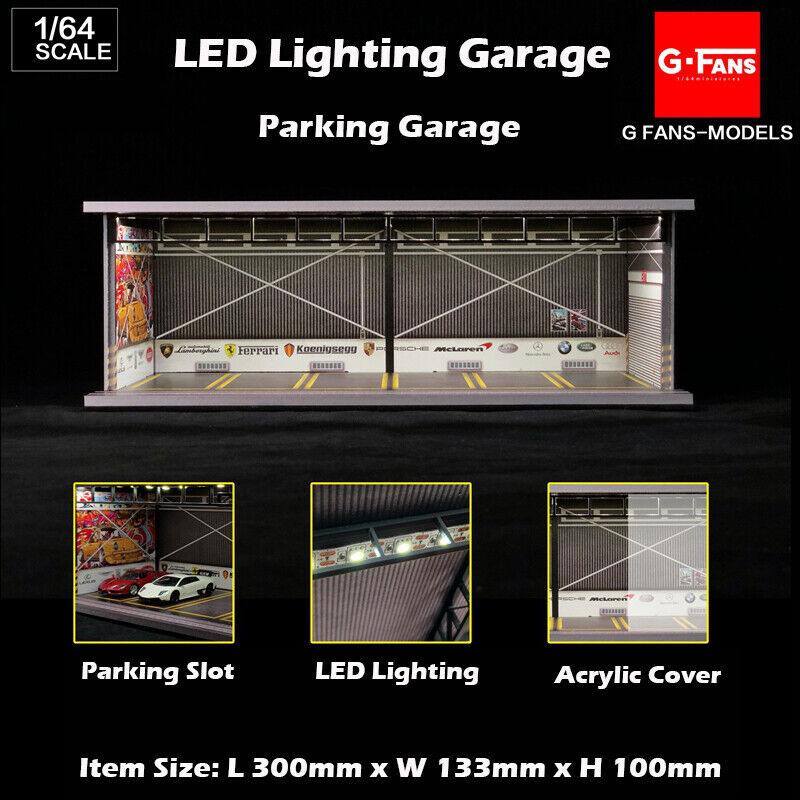 G-Fans 1/64 Diorama Model Car Garage with LED Lighting Packing Lot Display Case