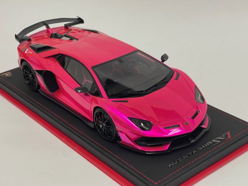 1/18 MR Collection Lamborghini Aventador SVJ Flash Pink Leather Base $878.95 ModelCarsHub