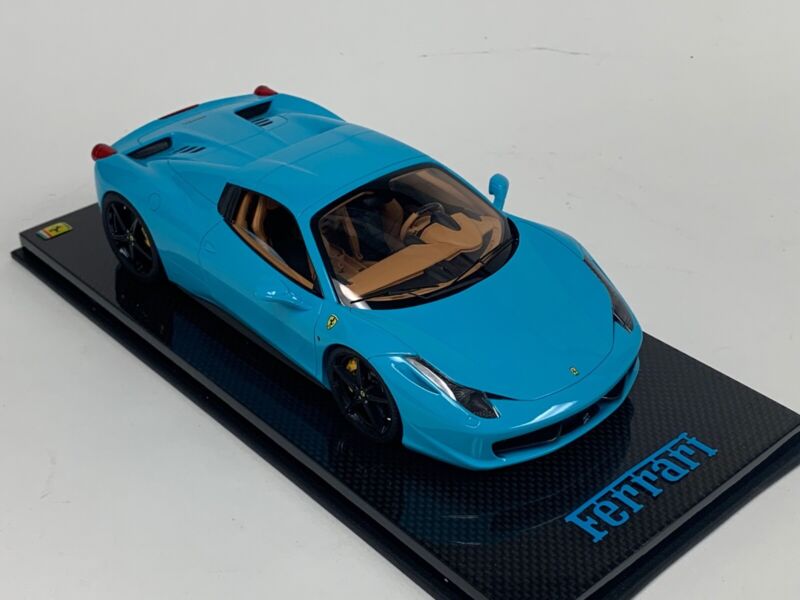 1/18 MR Collection Ferrari 458 Spider Hard Top Baby Blue Carbon Base $1084.95 ModelCarsHub