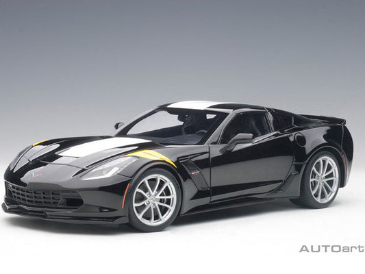 AUTOART CHEVROLET CORVETTE GRAND SPORT (BLACK/WHITE STRIPES) 1:18