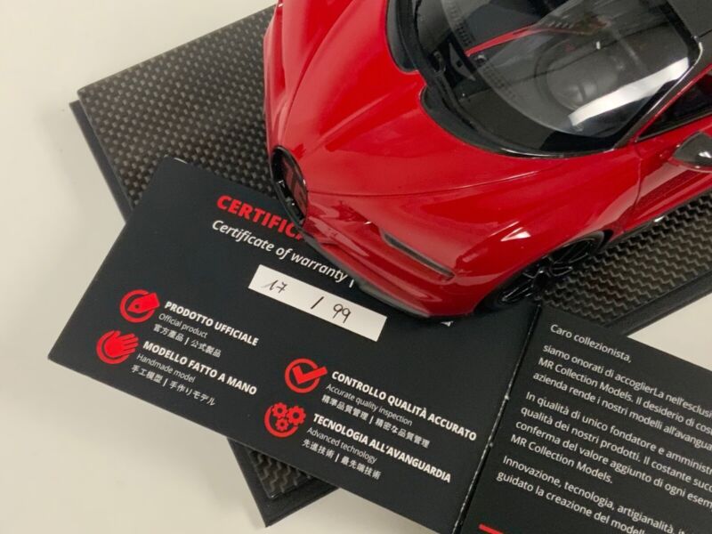 1/18 MR Collection Bugatti Chiron Red / Carbon Fiber black Wheels Carbon Base $929.95 ModelCarsHub