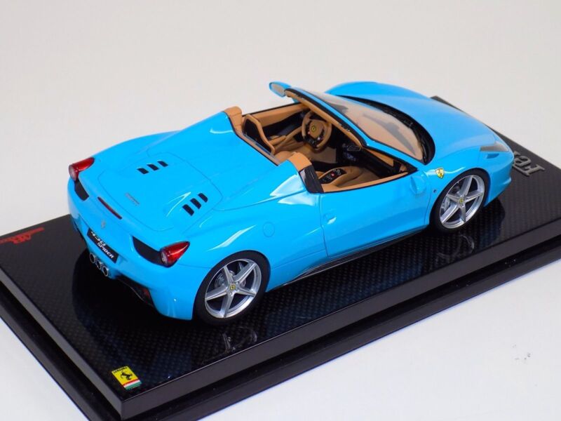 1/18 MR Collection Ferrari 458 Spider Baby Blue Black Wheels on Carbon Base $1084.95 ModelCarsHub