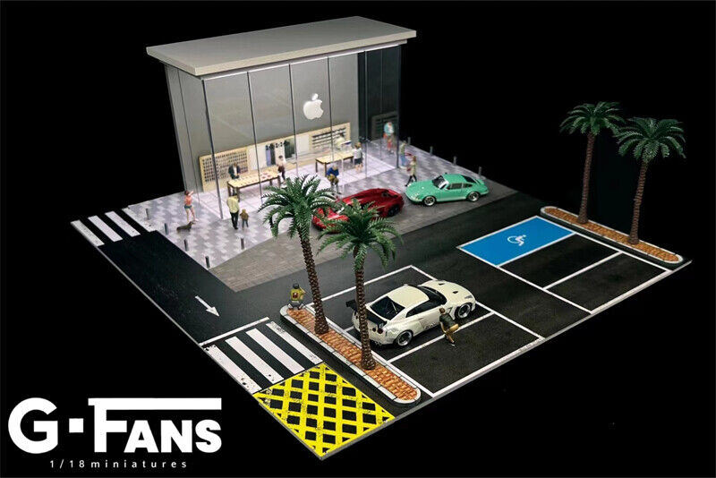 G-FANS 1:64 Garage Diorama Model Garage tools Apple store porsche