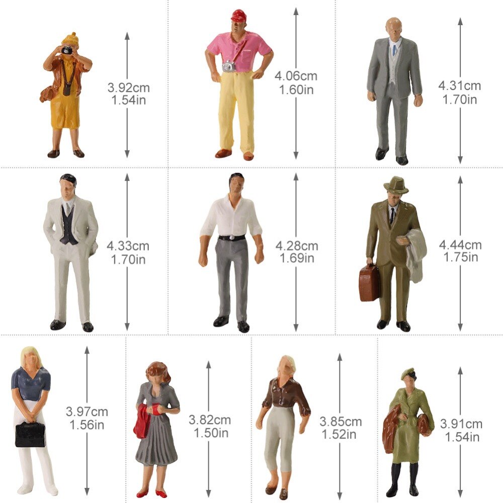 20pcs Different Poses Model Trains 1:43 O Scale All Standing Painted Figures Passengers People Model Railway P4309 - Model Building Kits