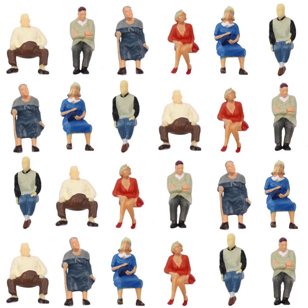 24pcs Model Railway O Scale Seated Figure 1:43 Painted Sitting People Park Layout P4804 - Model Building Kits