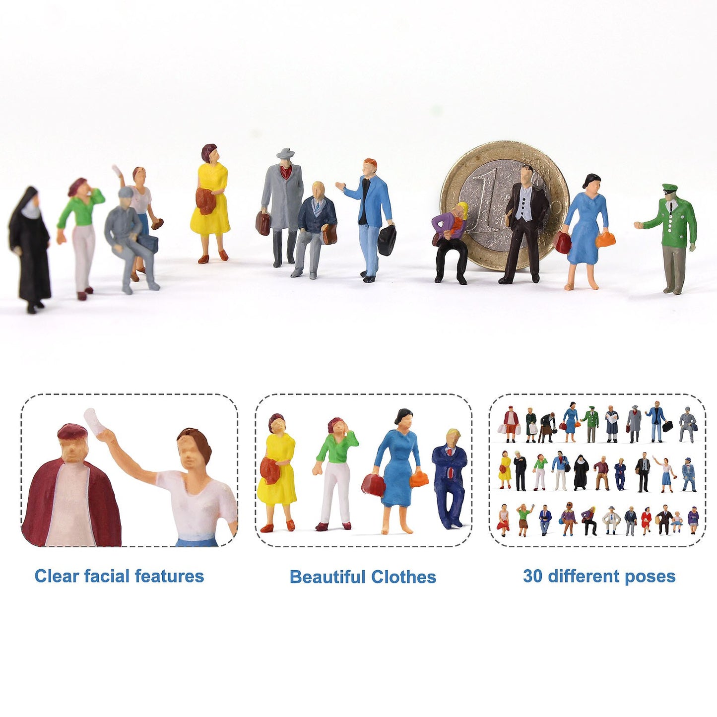 30pcs Ho Scale 1:87 Standing Seated Passenger People Painted Figures Model Train Layout P8721 - Model Building Kits