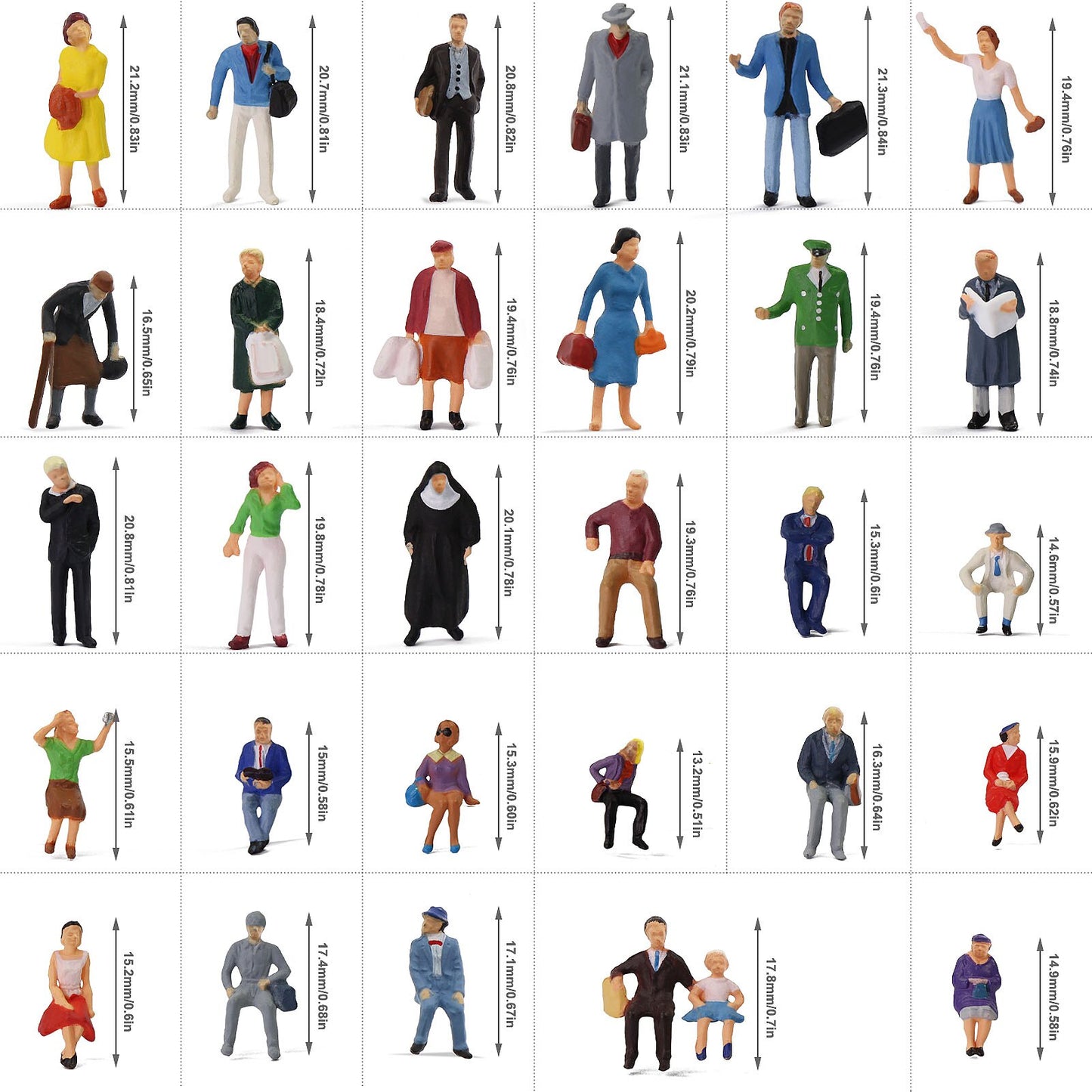 30pcs Ho Scale 1:87 Standing Seated Passenger People Painted Figures Model Train Layout P8721 - Model Building Kits