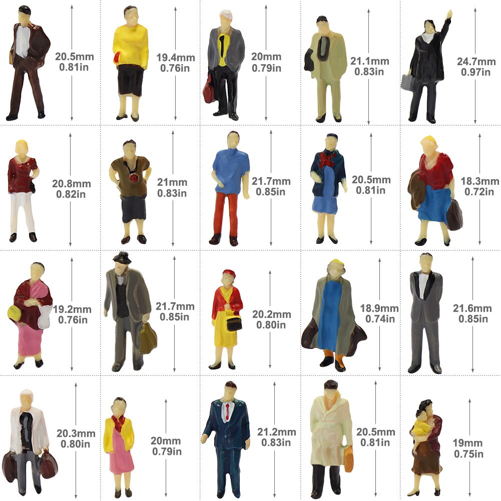 40pcs HO Scale 1:87 Standing People Figures Passengers 20 Different Poses Model Railway Layout P8712|Model Building Kits|