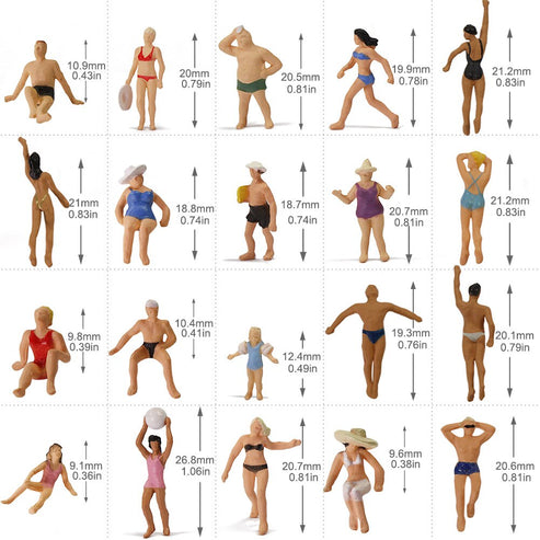 40pcs Model Trains 1:87 Swimming Figures Ho Scale Swimming People Beac