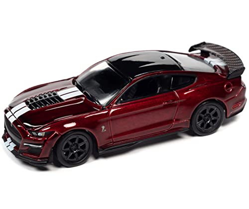 2020 Ford Shelby GT500 Carbon Fiber Track Pack Rapid Red Met. w/White Stripes & Black Top Ltd Ed 1/64 Diecast Model Car by AutoWorld 64362-AWSP100 B