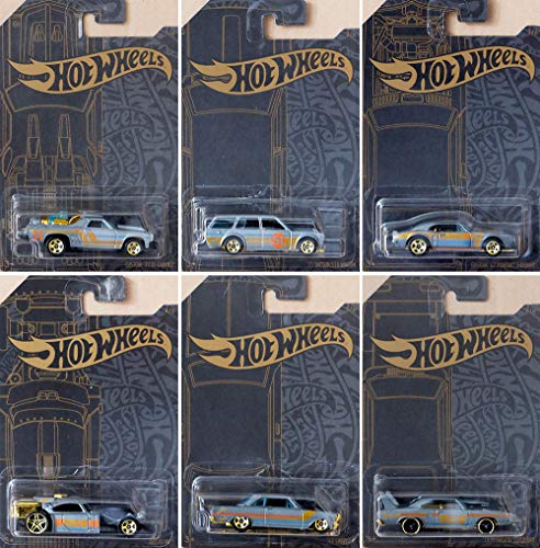 Hot Wheels 51st Anniversary Satin & Chrome Series Set of 6 Cars, Custom '71 El Camino, 71 Datsun 510 Wagon, '67 Pontiac Firebird, Aristo Rat, 63 Chevy II