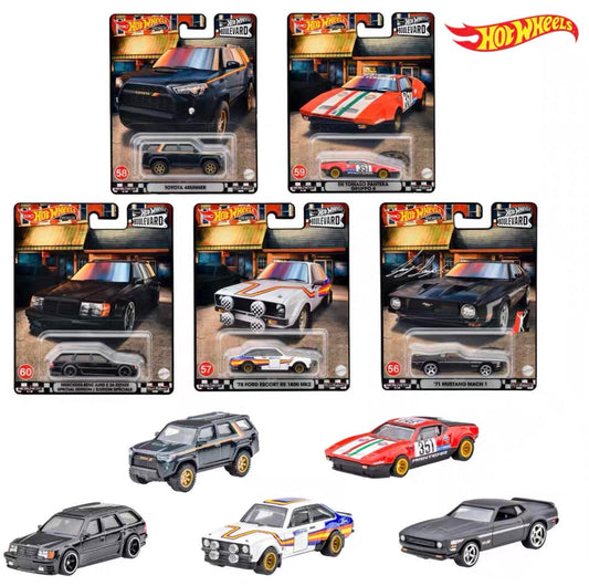 In Stock NEW Hot Wheels GJT68 Boulevard 12 TOYOTA 71 MUSTANG MACH 1 GRUPPO 4 "78 FORD ESCORT RS 1800 MK2" 1/64 Model Toy