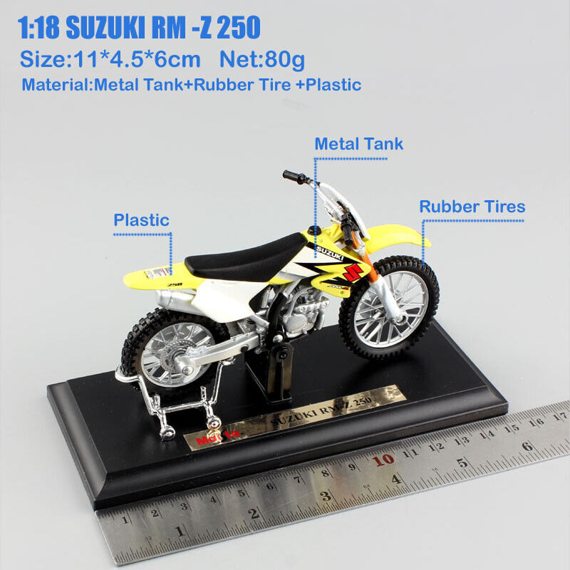 1/18 SUZUKI RM250 RMZ250 model motorcycle Motocross dirt bike toy Diecast