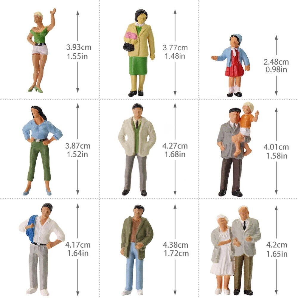 Evemodel 30pcs Different Poses Model Trains 1:43 O Scale All Standing Painted Figures Passengers People Model Railway P4310|Model Building Kits|