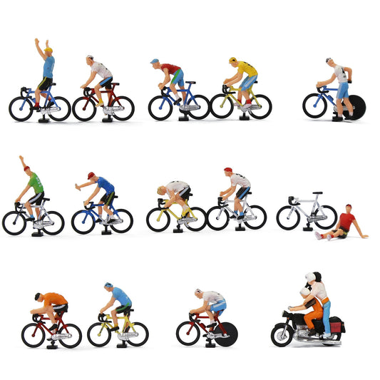 Model Trains Ho Scale 1:87 Cyclist Rider Photographer 15 Different Poses Bicycle Motorcycle P8722 - Model Building Kits