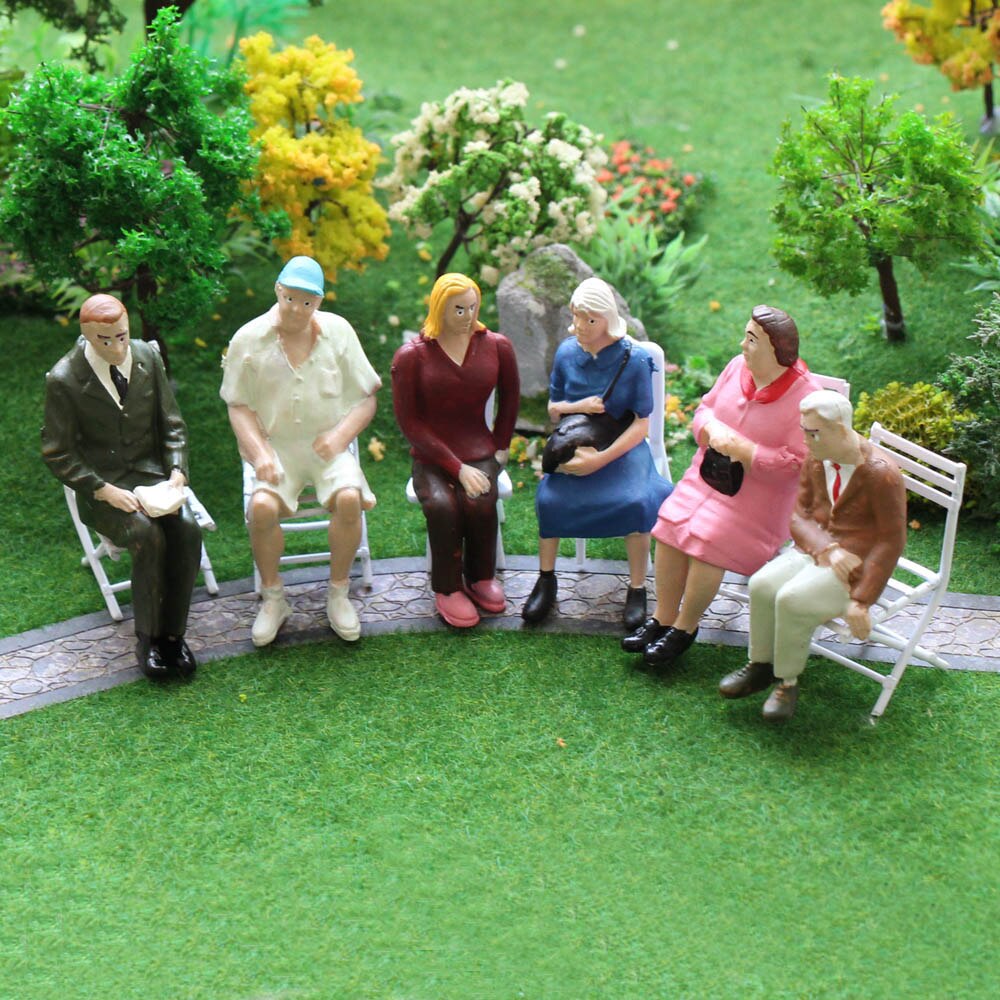 Model Trains P2511 Park Scenery 6pcs G Scale 1:25 Painted Seated Figures Sitting People 6pcs Different Poses|Model Building Kits|