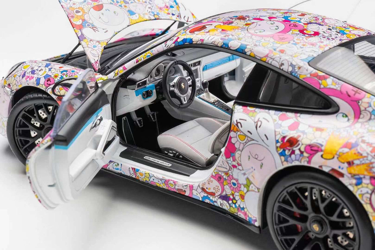 1/18 NSL Porsche 911 Carrera Kaikai Kiki Takashi Murakami Cartoon Edition Diecast Car Model