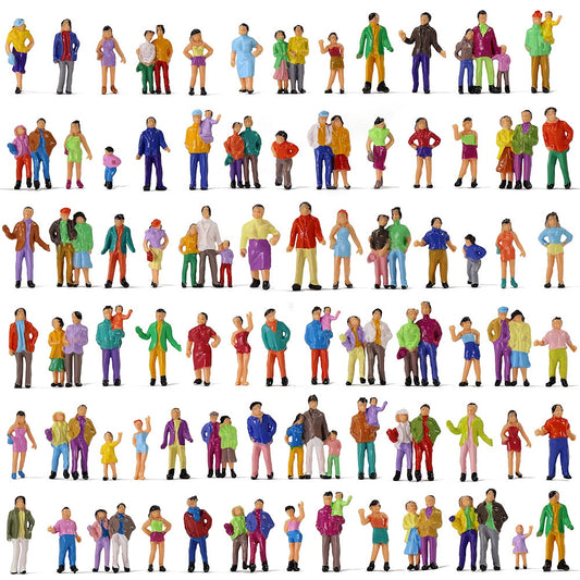 P100w 100pcs Model Trains 1:87 Painted Figures Ho Tt Scale Standing People Assorted Poses - Model Building Kits