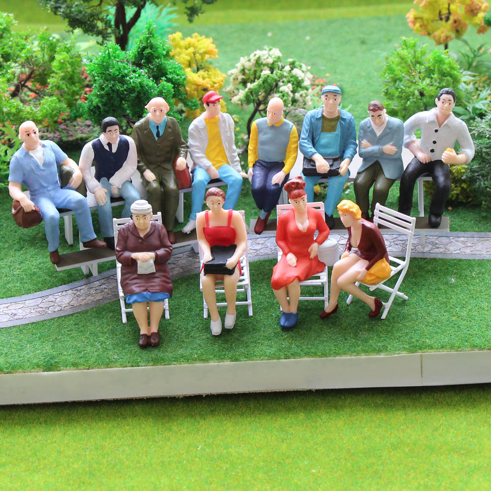 P2509 Model Railway Park Scenery 12pcs G Scale 1:25 Painted Seated Figures Sitting People 12pcs Different Poses|Model Building Kits|