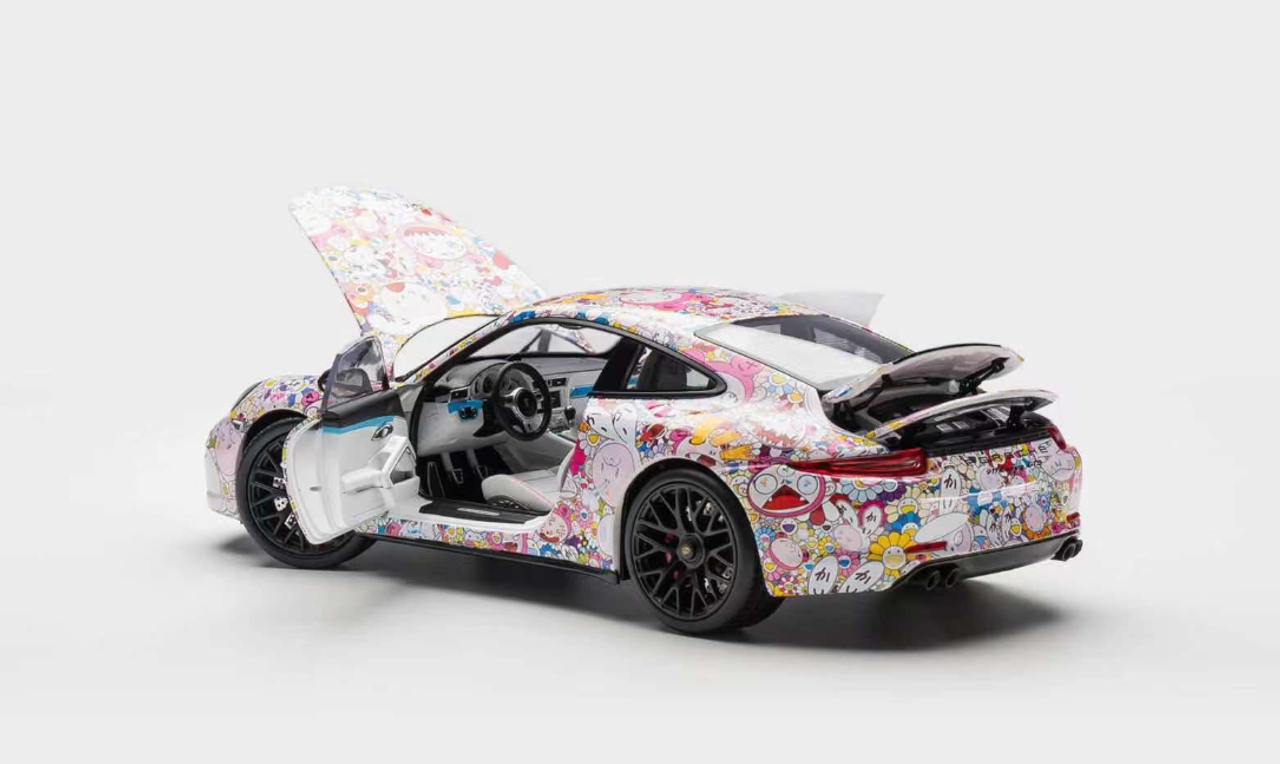 1/18 NSL Porsche 911 Carrera Kaikai Kiki Takashi Murakami Cartoon Edition Diecast Car Model