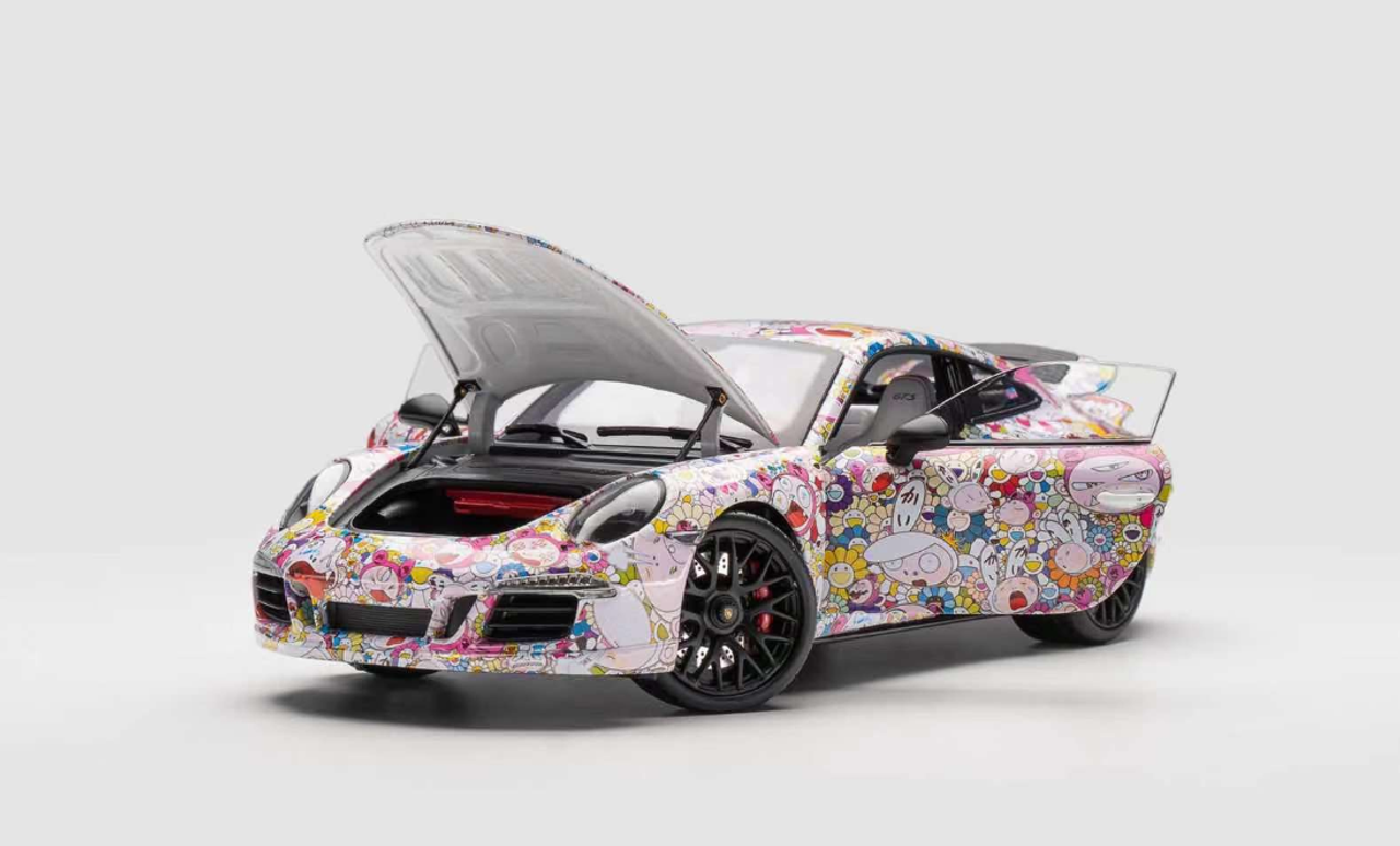 1/18 NSL Porsche 911 Carrera Kaikai Kiki Takashi Murakami Cartoon Edition Diecast Car Model