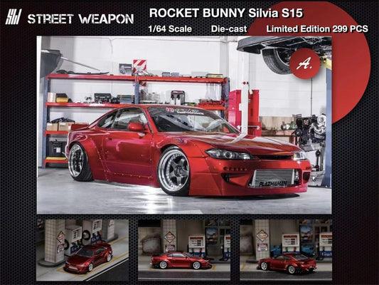 Street Weapon 1:64 Nissan Slivia S15 Rocket Bunny Blue /yellow /red Diecast Model Car