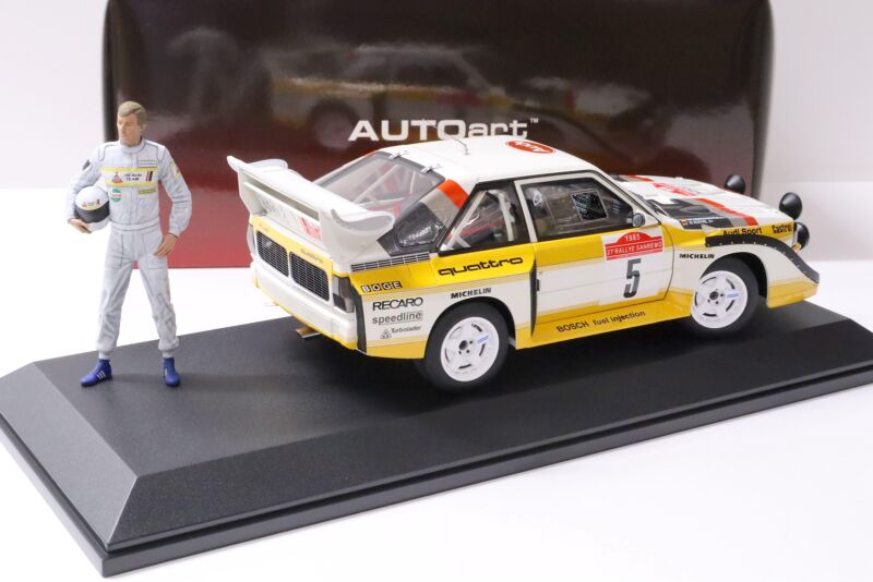 1/18 AUTOart Audi Sport Quattro S1 San Remo #5 Röhrl Special Set Figur + Display